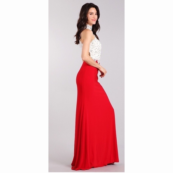 NEW! My Fashion 1666 Red & White Lace Top Halter - Picture 5 of 7